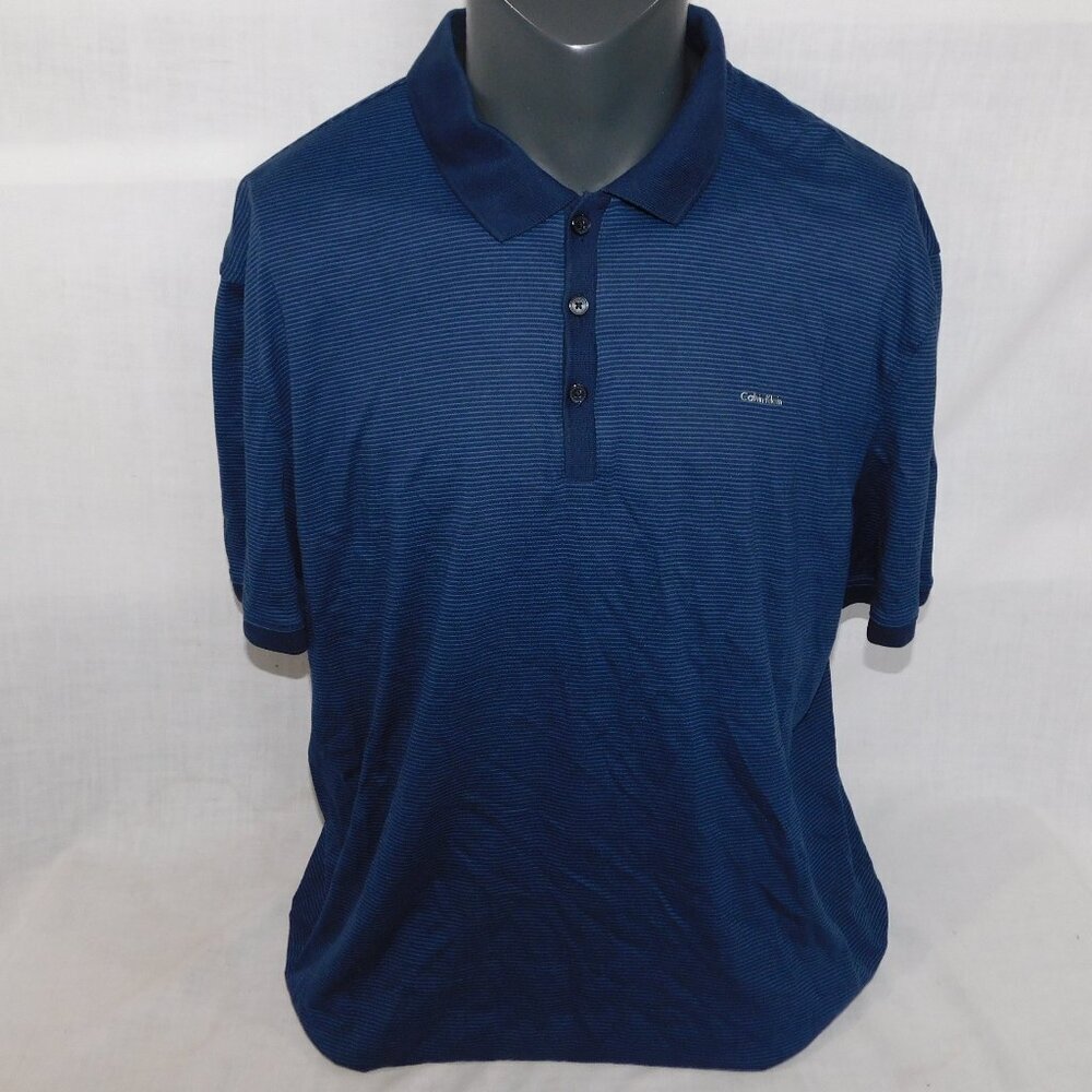 Calvin Klein Polo Shirt Blue Striped Cotton Mens 2XL